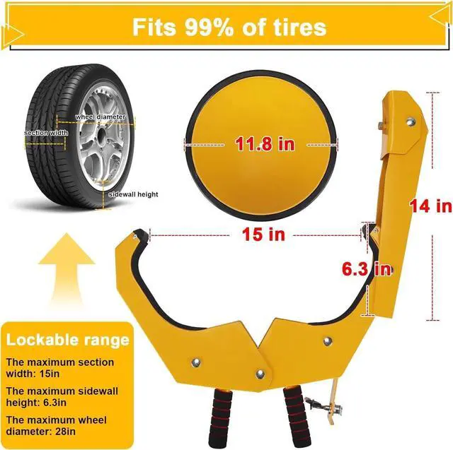 Alt view image 5 of 6 - Wheel Lock, Anti Theft not only for Wheels but Also for Rims, Adjustable, Universal, 3 Keys, 1 Crank, Yellow