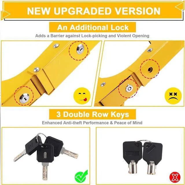 Alt view image 6 of 6 - Wheel Lock, Anti Theft not only for Wheels but Also for Rims, Adjustable, Universal, 3 Keys, 1 Crank, Yellow