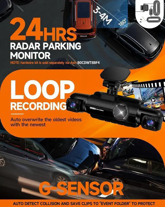 Alt view image 5 of 7 - 360° Dash Cam Front, Rear and Inside, 4 Channel 3K+3*1080P, 5GHz Wi-Fi GPS, Voice Control, 4K+1080P*2 Dash Camera for Cars, CPL Filter, Free 64GB SD Card, Night Vision, 24H Parking Mode(N700)