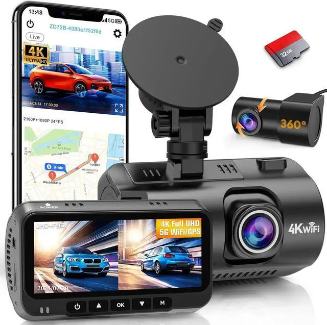 Main image of Dash Cam Front and Rear: 4K Easy Setup Car Camera Built-in GPS 5G WiFi - Clear Night Vision Dash Camera with 3.16" Screen 24H Parking Mode USB Powered