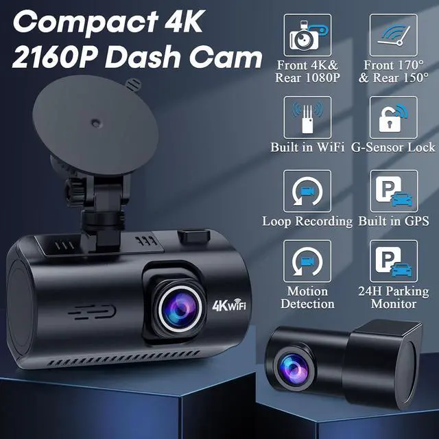Alt view image 2 of 7 - Dash Cam Front and Rear: 4K Easy Setup Car Camera Built-in GPS 5G WiFi - Clear Night Vision Dash Camera with 3.16" Screen 24H Parking Mode USB Powered