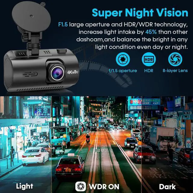 Alt view image 6 of 7 - Dash Cam Front and Rear: 4K Easy Setup Car Camera Built-in GPS 5G WiFi - Clear Night Vision Dash Camera with 3.16" Screen 24H Parking Mode USB Powered