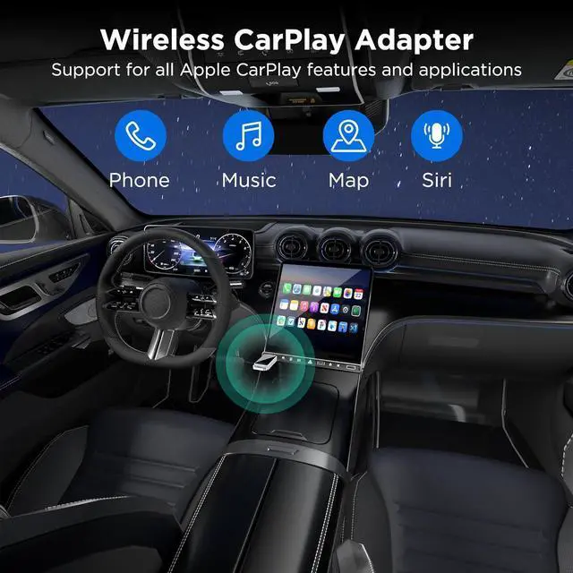 Alt view image 3 of 7 - Wireless CarPlay Adapter 2024 Upgrade, Plug and Play, No Latency, Converts Factory Wired to Wireless, Compatible with iPhone 6+ and 2015+ Cars, Bluetooth 2.4GHz and Wi-Fi 2.4+5.8GHz