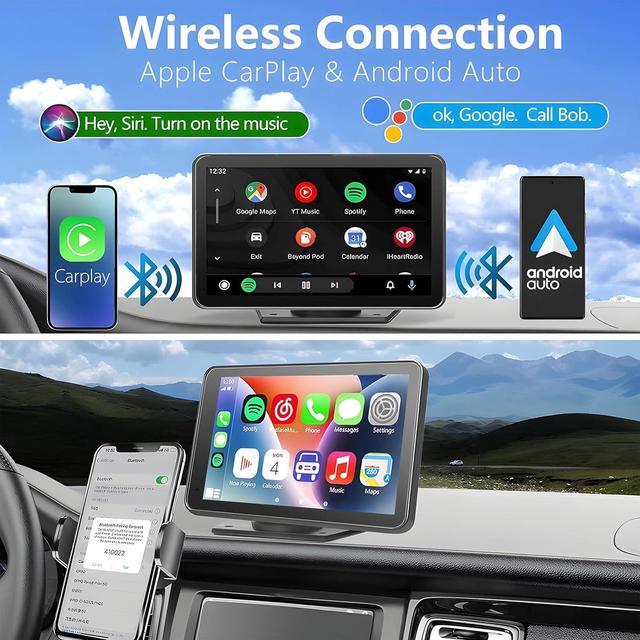 Alt view image 2 of 6 - Portable Carplay Screen for Car, 7" Wireless Carplay & Android Auto with Bluetooth, HD Backup Camera, GPS Navigation, Siri, FM, AUX, Mirror Link for All Vehicles