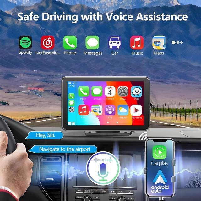 Alt view image 3 of 6 - Portable Carplay Screen for Car, 7" Wireless Carplay & Android Auto with Bluetooth, HD Backup Camera, GPS Navigation, Siri, FM, AUX, Mirror Link for All Vehicles