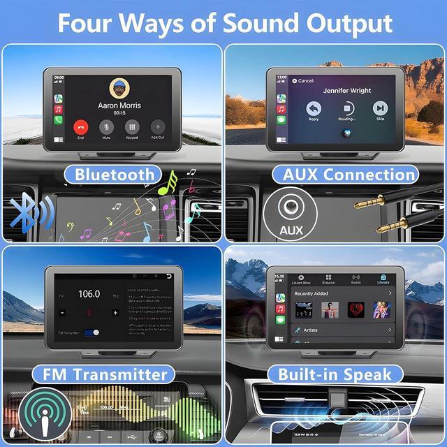 Alt view image 5 of 6 - Portable Carplay Screen for Car, 7" Wireless Carplay & Android Auto with Bluetooth, HD Backup Camera, GPS Navigation, Siri, FM, AUX, Mirror Link for All Vehicles