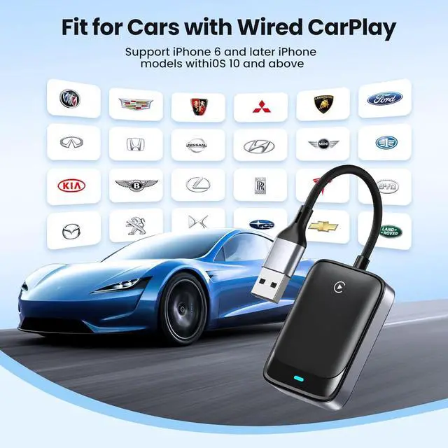 Alt view image 6 of 7 - Wireless CarPlay Adapter for iPhone, Converts Wired to Carplay Wireless Adapter, Compatible with iOS 10+ and Cars from 2016, Mini Size, Plug and Play, Stable Control