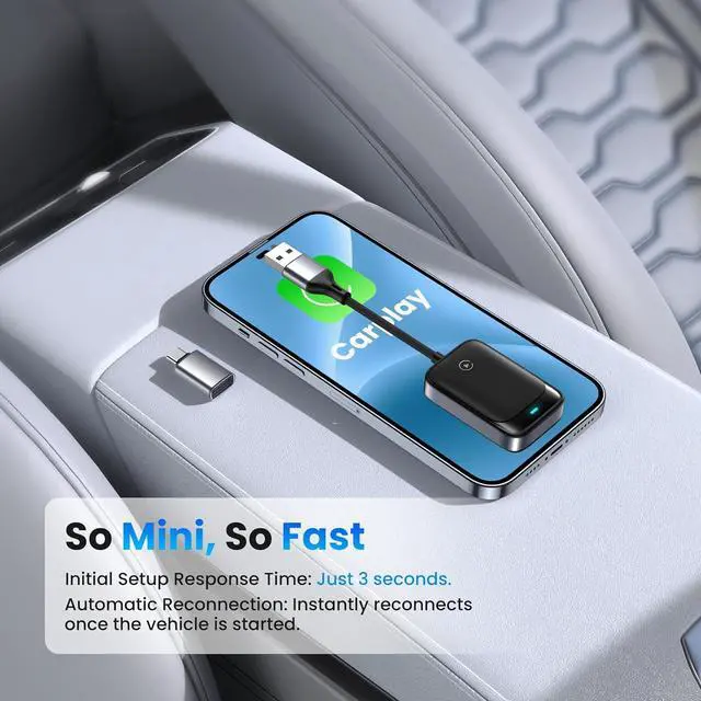 Alt view image 7 of 7 - Wireless CarPlay Adapter for iPhone, Converts Wired to Carplay Wireless Adapter, Compatible with iOS 10+ and Cars from 2016, Mini Size, Plug and Play, Stable Control