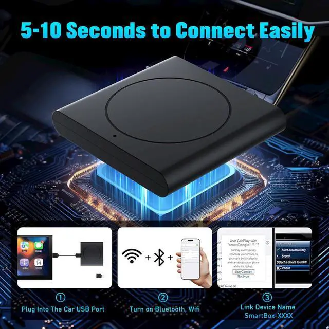 Alt view image 5 of 6 - Wireless CarPlay Adapter 2024 Upgrade Bluetooth Car Play Adapter Plug and Play Car Adapter Converts Wired to Wireless CarPlay Car Control Adapter Stable Connection No Latency for iPhone iOS10+