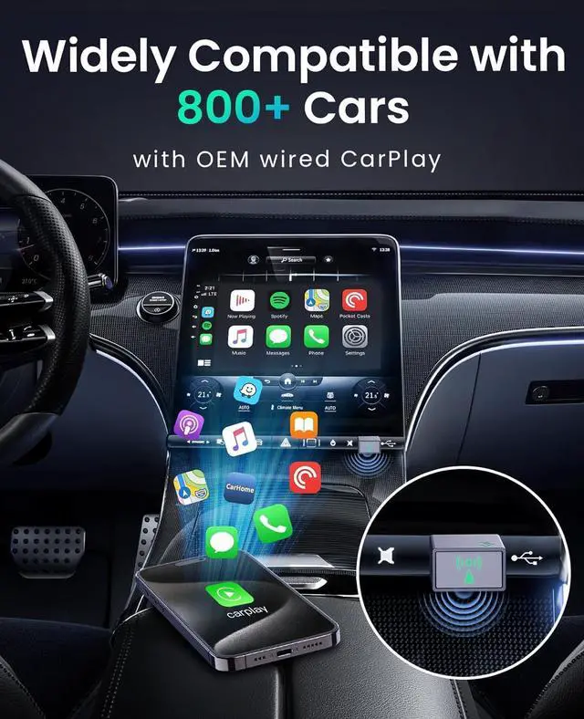 Alt view image 2 of 7 - Wireless CarPlay Adapter for Plug & Play Stable Connection Converts Wired CarPlay to Wireless - Super Mini CarPlay Adapter for Cars from 2016 & iOS 10+ USB A Dark Grey