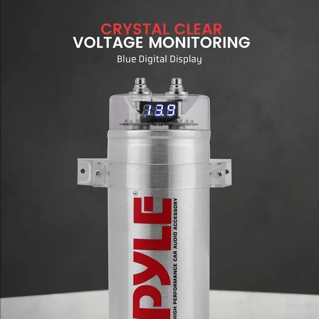 Alt view image 3 of 6 - 6.0 Farad Digital Power Capacitor - High-Performance Car Audio Accessory with Blue Digital Display Voltage Readout Over Voltage Protection Mounting Hardware DC 12-24V