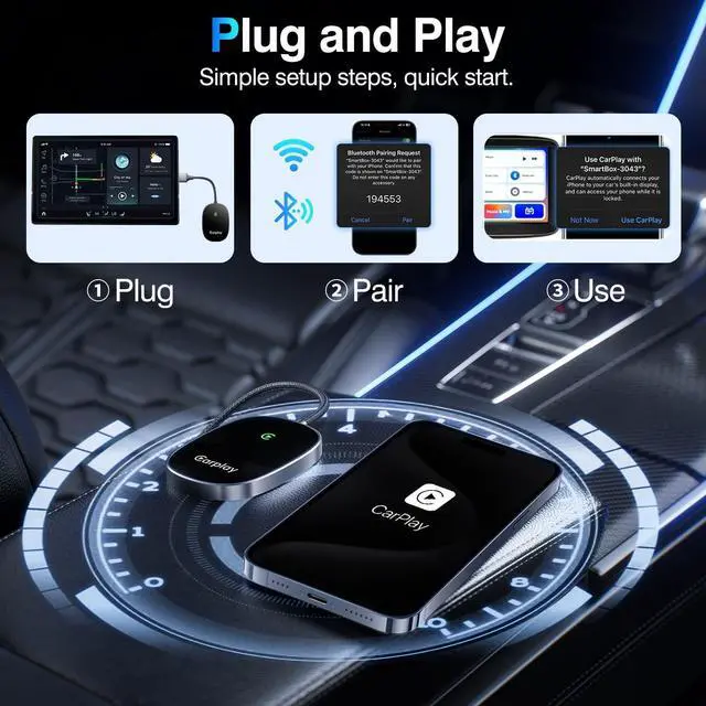 Alt view image 4 of 7 - Wireless CarPlay Adapter 2024 Upgraded, Converts Factory Wired CarPlay to Wireless, Plug and Play Car Play Wireless Adapter, Compatible with iPhone Multi-User Seamless Connection