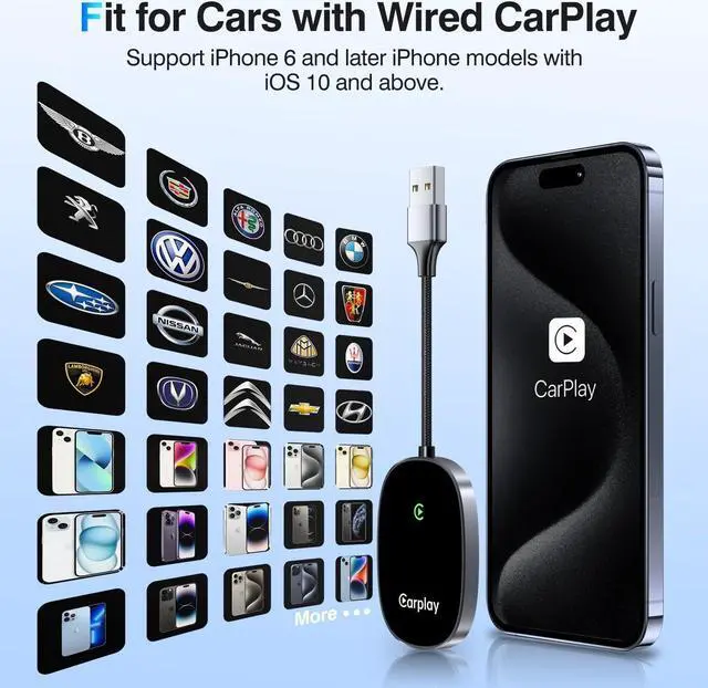 Alt view image 6 of 7 - Wireless CarPlay Adapter 2024 Upgraded, Converts Factory Wired CarPlay to Wireless, Plug and Play Car Play Wireless Adapter, Compatible with iPhone Multi-User Seamless Connection