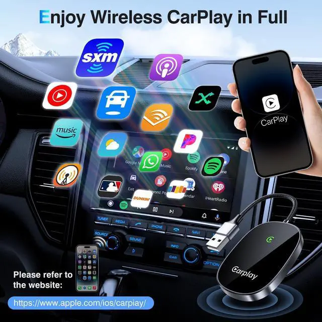 Alt view image 7 of 7 - Wireless CarPlay Adapter 2024 Upgraded, Converts Factory Wired CarPlay to Wireless, Plug and Play Car Play Wireless Adapter, Compatible with iPhone Multi-User Seamless Connection