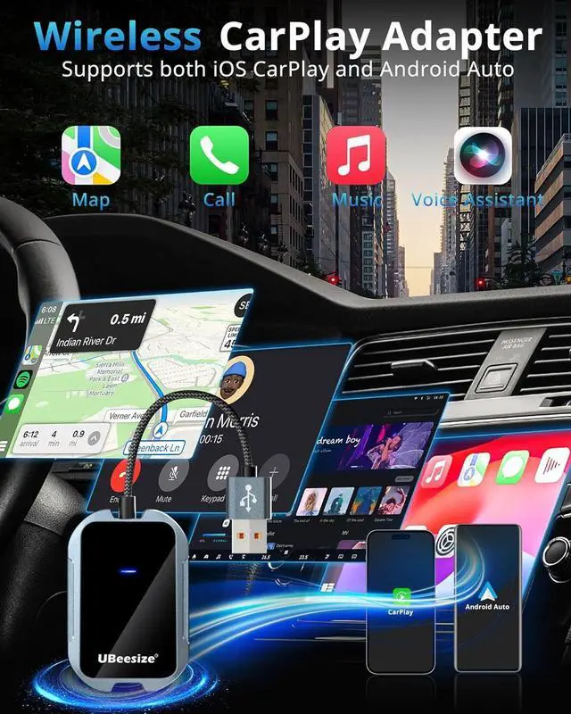 Alt view image 2 of 6 - Wireless CarPlay Adapter for Easy Conversion from Wired to Wireless in 2017 and Newer Cars, Compatible with iPhone 6 and Above, iOS 10 and Above, and Android 11 and Above