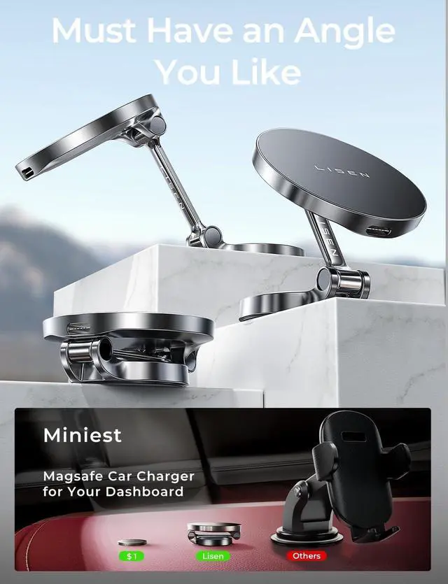 Alt view image 4 of 7 - Magsafe Car Charger, 15W Ultra Magnetic Car Phone Holder, for Magsafe Car Mount Charger Metal Dashboard Cell Phone Car Mount with 38W Car Charger for iPhone 16 15 14 13 12Pro Max Plus
