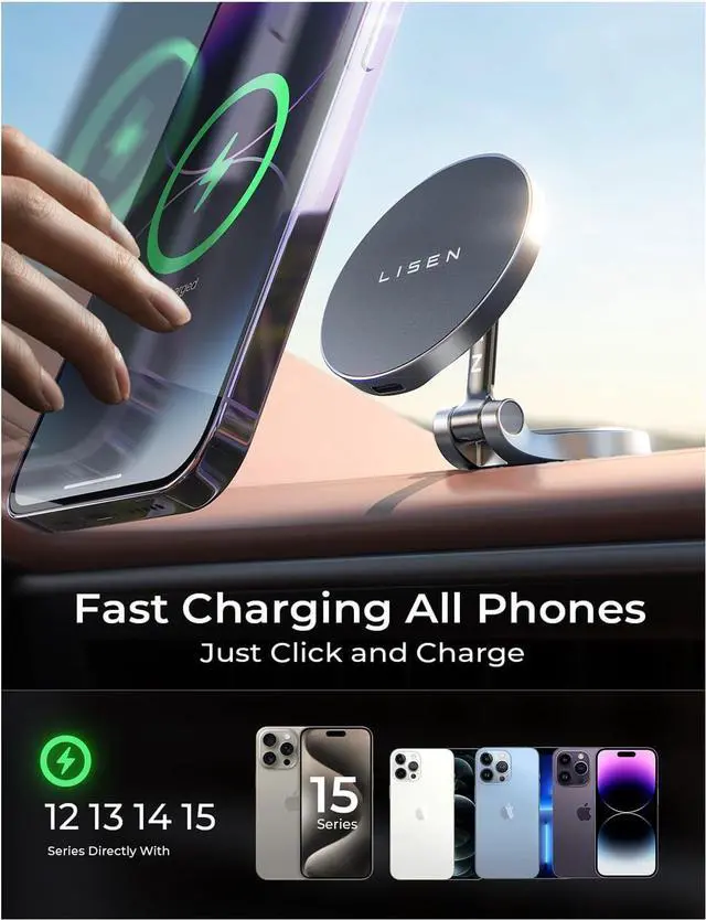 Alt view image 6 of 7 - Magsafe Car Charger, 15W Ultra Magnetic Car Phone Holder, for Magsafe Car Mount Charger Metal Dashboard Cell Phone Car Mount with 38W Car Charger for iPhone 16 15 14 13 12Pro Max Plus