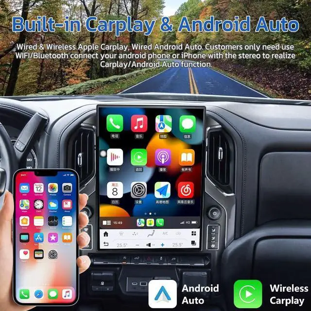 Alt view image 5 of 6 - 15.6 Inch Touch Screen Android Car Radio for GMC Sierra Chevrolet Silverado 2019 2020 2021 2022 2023 Android Head Unit Wirless Carplay GPS Navigation Screen Upgrade Multimedia Player Android Auto