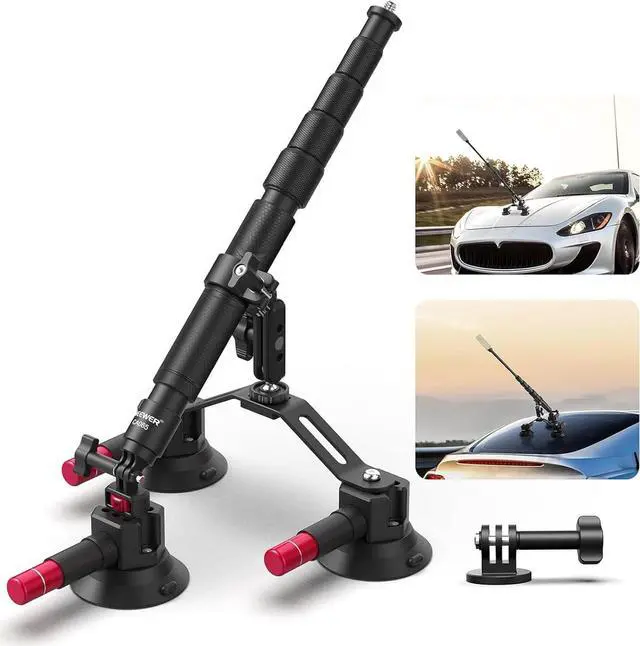 Main image of Triple Suction Cup Car Mount Kit with 2in1 Extension Pole/Selfie Stick, Quick Release Outside Windshield Magic Arm Camera Mount with Action Camera Adapter Compatible with GoPro Insta360, CA065