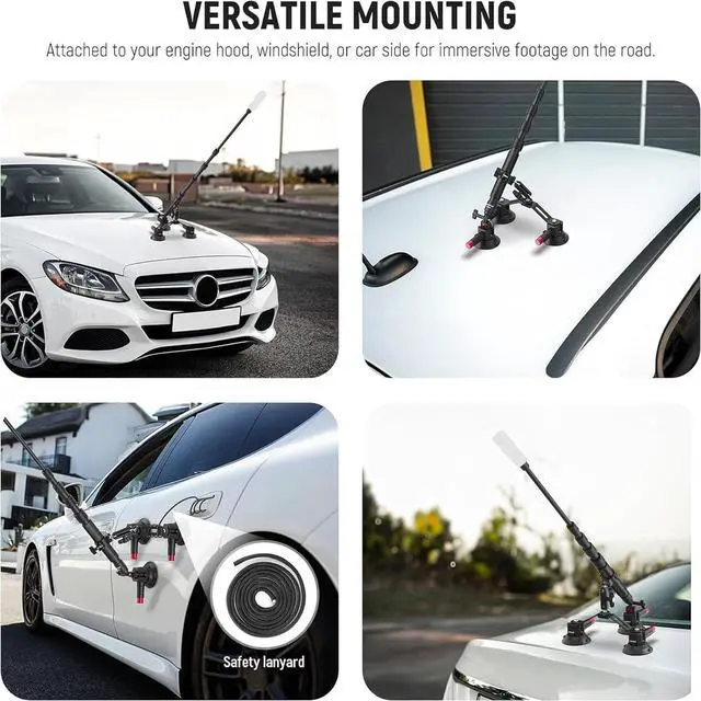 Alt view image 7 of 7 - Triple Suction Cup Car Mount Kit with 2in1 Extension Pole/Selfie Stick, Quick Release Outside Windshield Magic Arm Camera Mount with Action Camera Adapter Compatible with GoPro Insta360, CA065