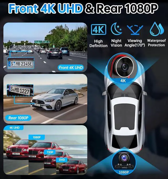 Alt view image 3 of 7 - Portable Wireless Carplay Screen for Car, Android Auto Plug In Car Play Car Stereo Touchscreen, FM Transmitter Bluetooth, 4K Dash Cam, G-Sensor, Brightness Adjustment, 1080P Backup Camera