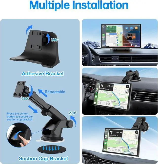 Alt view image 6 of 7 - Portable Wireless Carplay Screen for Car, Android Auto Plug In Car Play Car Stereo Touchscreen, FM Transmitter Bluetooth, 4K Dash Cam, G-Sensor, Brightness Adjustment, 1080P Backup Camera