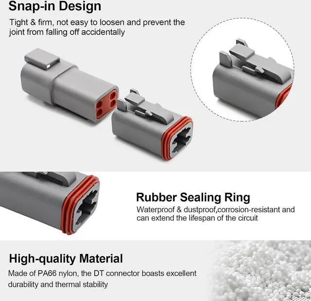 Alt view image 3 of 7 - 452 Pcs Grey DT Deutsch Connector Kit, 2 3 4 6 8 12 Pin Waterproof DT Connector, DT Connector Removal Tool, Contacts Extraction Tools, Automotive Repair Accessory Kit, Seal Plugs