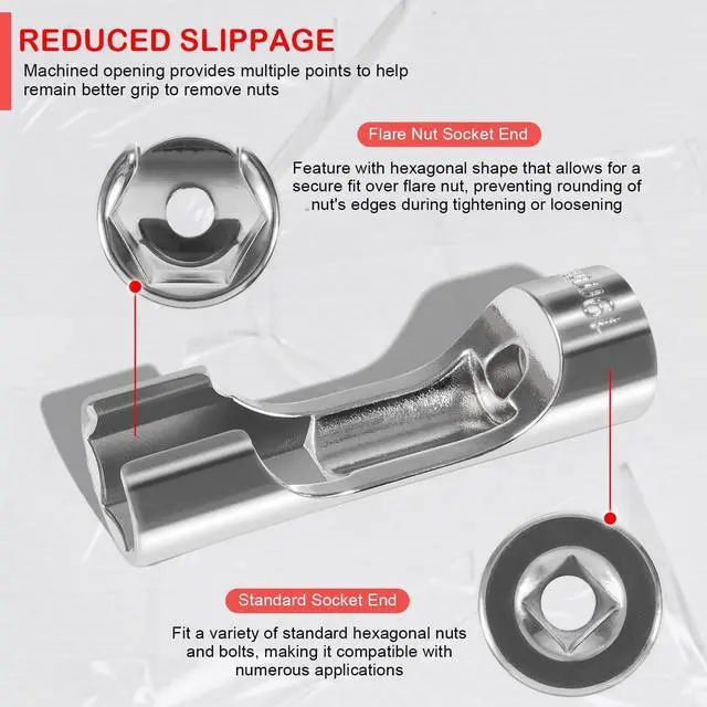 Alt view image 4 of 7 - 12030 Flare Nut Socket Set Fit 3/8" Metric Square Drive, 10-19mm, 10 pc, Diesel Injector Fuel Line Socket Wrench Set for Use in Narrow Areas