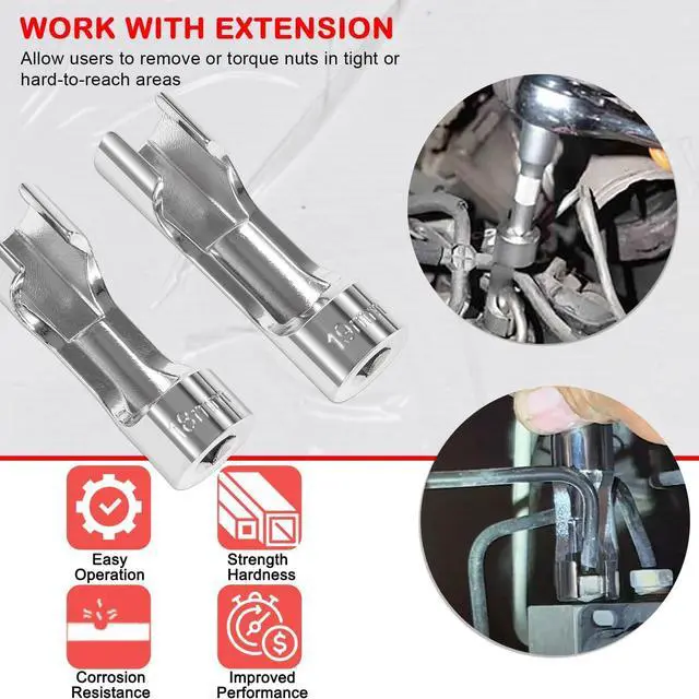 Alt view image 5 of 7 - 12030 Flare Nut Socket Set Fit 3/8" Metric Square Drive, 10-19mm, 10 pc, Diesel Injector Fuel Line Socket Wrench Set for Use in Narrow Areas