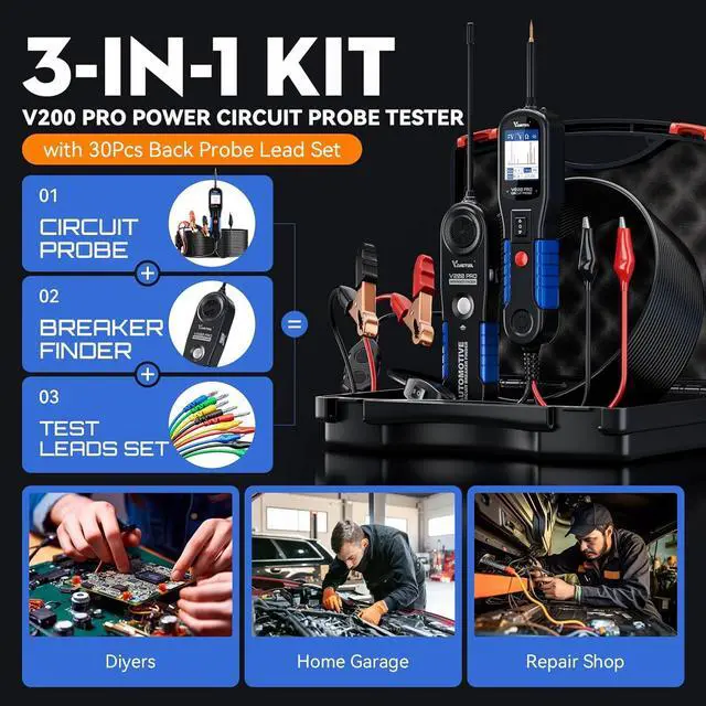 Alt view image 2 of 7 - V200 PRO Upgrade Kit Automotive Power Circuit Probe Tester with 30PCS Back Probe Kit, 12/24V Electrical Short and Open Circuit Finder AC/DC Voltage Test Activating Component 40Ft Cable