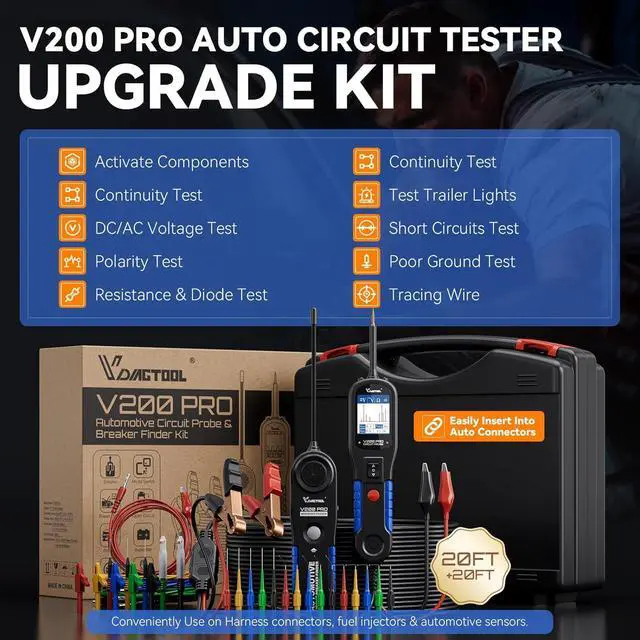 Alt view image 3 of 7 - V200 PRO Upgrade Kit Automotive Power Circuit Probe Tester with 30PCS Back Probe Kit, 12/24V Electrical Short and Open Circuit Finder AC/DC Voltage Test Activating Component 40Ft Cable