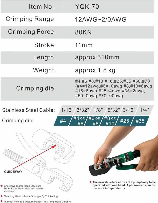 Alt view image 2 of 5 - Hydraulic Crimper Tool for 1/8" 3/16" Stainless Steel Cable Railing Kit Hardware System Fittings, with Cable Cutter