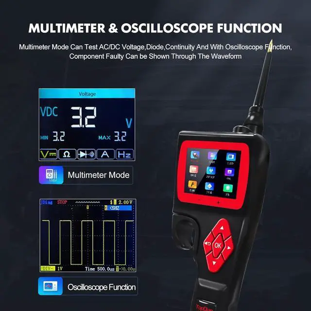 Alt view image 3 of 6 - P200 Power Circuit Probe Kit - Automotive Circuit Tester, Advanced Automotive Electrical System Multimeter, Oscilloscope, Fuel Injector Activator, Short Circuit Finder - 9~30V