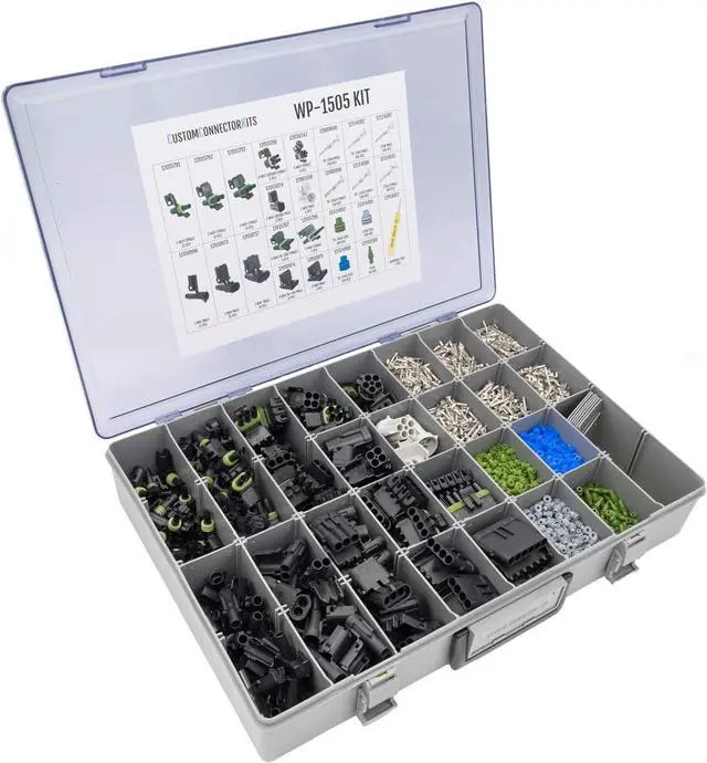 Alt view image 2 of 4 - Weather Pack Pro Connector Kit WP-1505 with 20-14 AWG Crimp Tool: Sealed Weatherproof Automotive Electrical Connectors 20-12 Gauge 1505 Piece Kit with T-18 Crimp Tool