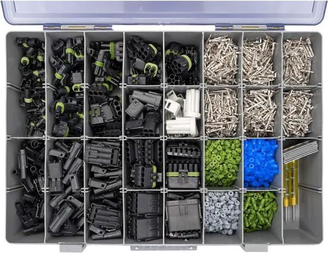 Alt view image 3 of 4 - Weather Pack Pro Connector Kit WP-1505 with 20-14 AWG Crimp Tool: Sealed Weatherproof Automotive Electrical Connectors 20-12 Gauge 1505 Piece Kit with T-18 Crimp Tool