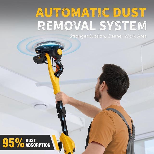Alt view image 3 of 7 - 1050W Electric Drywall Sander with Vacuum Dust Collection, 2100RPM Wall Sander with 7 Variable Speed, Foldable & Extendable Handle, Double-Deck LED Light, Dust Bag and Hose