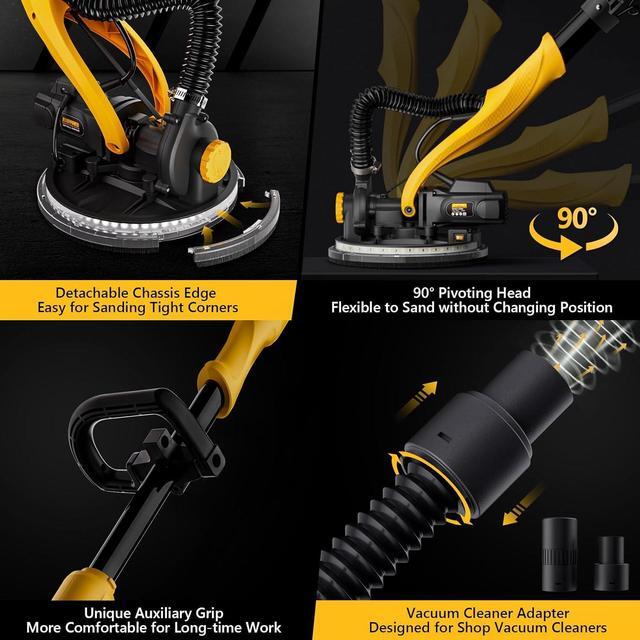 Alt view image 5 of 7 - 1050W Electric Drywall Sander with Vacuum Dust Collection, 2100RPM Wall Sander with 7 Variable Speed, Foldable & Extendable Handle, Double-Deck LED Light, Dust Bag and Hose