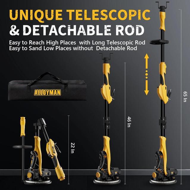 Alt view image 7 of 7 - 1050W Electric Drywall Sander with Vacuum Dust Collection, 2100RPM Wall Sander with 7 Variable Speed, Foldable & Extendable Handle, Double-Deck LED Light, Dust Bag and Hose