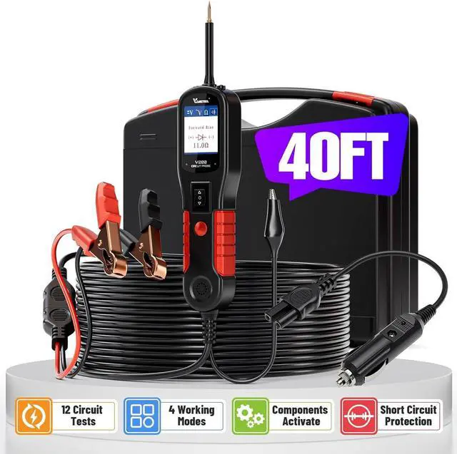 Main image of Power Circuit Probe Kit VDIAGTOOL V200, Automotive Circuit Tester, 12V 24V Car Probe Tester, Electrical Diagnostic Tool, AC DC Diode Resistance Relay Fuse Activate Component Test, 40FT Cable