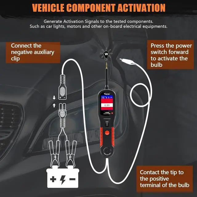 Alt view image 4 of 7 - Power Circuit Probe Kit VDIAGTOOL V200, Automotive Circuit Tester, 12V 24V Car Probe Tester, Electrical Diagnostic Tool, AC DC Diode Resistance Relay Fuse Activate Component Test, 40FT Cable