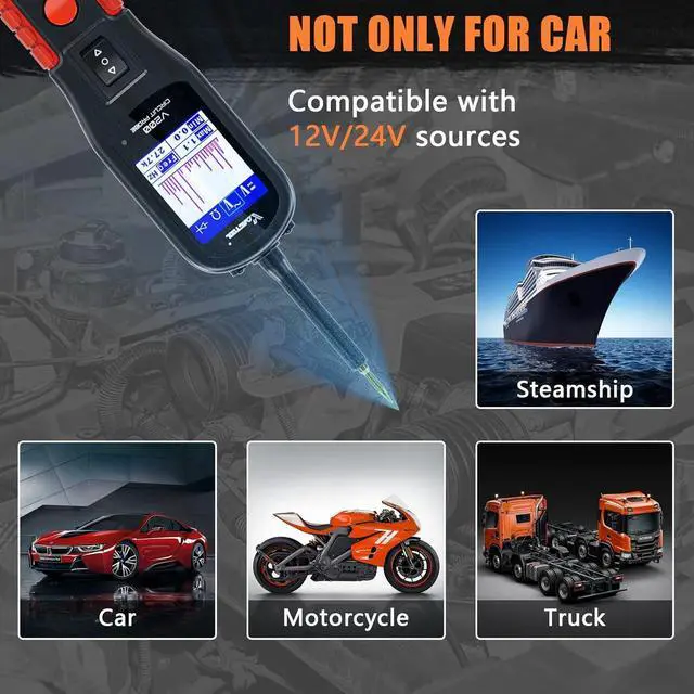 Alt view image 6 of 7 - Power Circuit Probe Kit VDIAGTOOL V200, Automotive Circuit Tester, 12V 24V Car Probe Tester, Electrical Diagnostic Tool, AC DC Diode Resistance Relay Fuse Activate Component Test, 40FT Cable