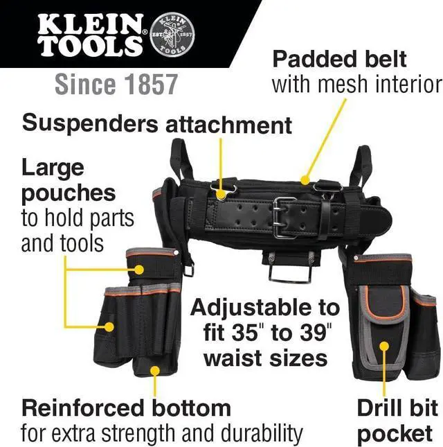 Alt view image 2 of 7 - 55428 Tradesman Pro Electrician's Padded Tool Belt and Tool Pouch Combo for Long-wear Comfort and Durability Size Large