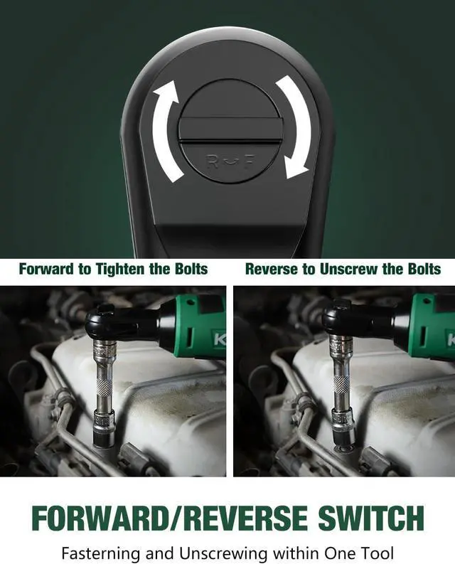 Alt view image 5 of 7 - Cordless Electric Ratchet Wrench Set, 40 Ft-lbs, 400 RPM, 12V Cordless Ratchet Wrench 3/8" w/ 60-Min Charger, 7 Sockets, 1/4" adapter, 2-Pack 2000mAh Lithium-Ion Batteries, Variable Speed Trigger