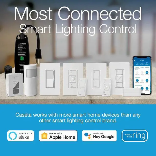 Alt view image 3 of 7 - Caseta Smart Lighting Kit w/ Hub, 2 Original Switches, Pico Remotes, & More, for Light Bulbs and Fans, Works w/ Alexa, Homekit, Google Home, 5A / Neutral Required, P-BDG-PKG2WS-WH