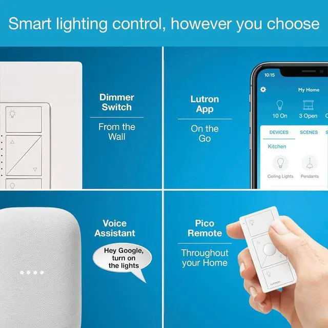 Alt view image 4 of 7 - Caseta Smart Lighting Kit w/ Hub, 2 Original Switches, Pico Remotes, & More, for Light Bulbs and Fans, Works w/ Alexa, Homekit, Google Home, 5A / Neutral Required, P-BDG-PKG2WS-WH