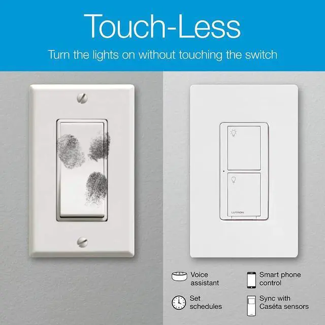 Alt view image 6 of 7 - Lutron Caseta Original Smart Switch (Lutron Smart Hub Required), for LED Lights and Fans, 6 Amp, Single-Pole/3-Way, Neutral Required, PD-6ANS-WH, White
