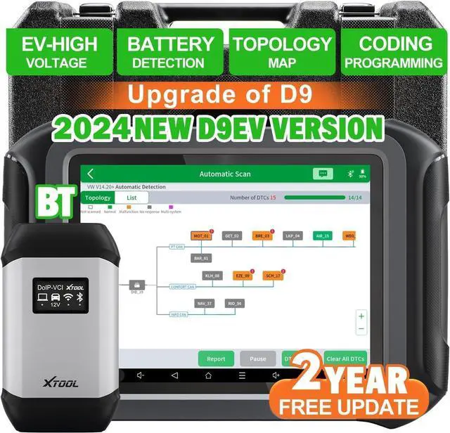Main image of D9EV Automotive Scanner, High Voltage System/Battery Pack Analysis for Tesla/EV/Electric, Topology Map, ECU Coding/PMI, Bi-Directional Scan Tool, 42+ Resets, DoIP/CAN FD, 2 Years Update