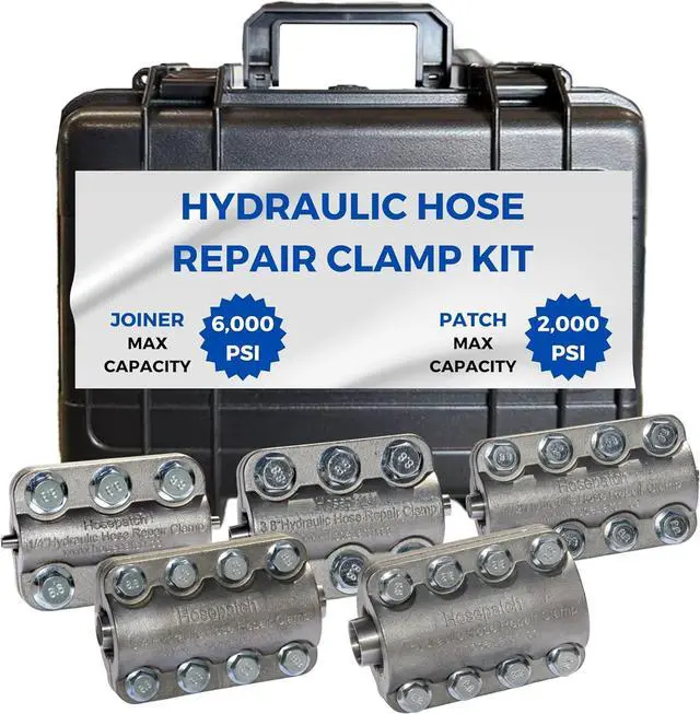 Main image of In-Field Emergency Hydraulic Repair Toolset, Featuring HosePatch Clamp Sizes ¼, , 1/2", 3/4", & 1", 6000 PSI Joiner, Reusable & Economical For On-Site Hose Solutions.