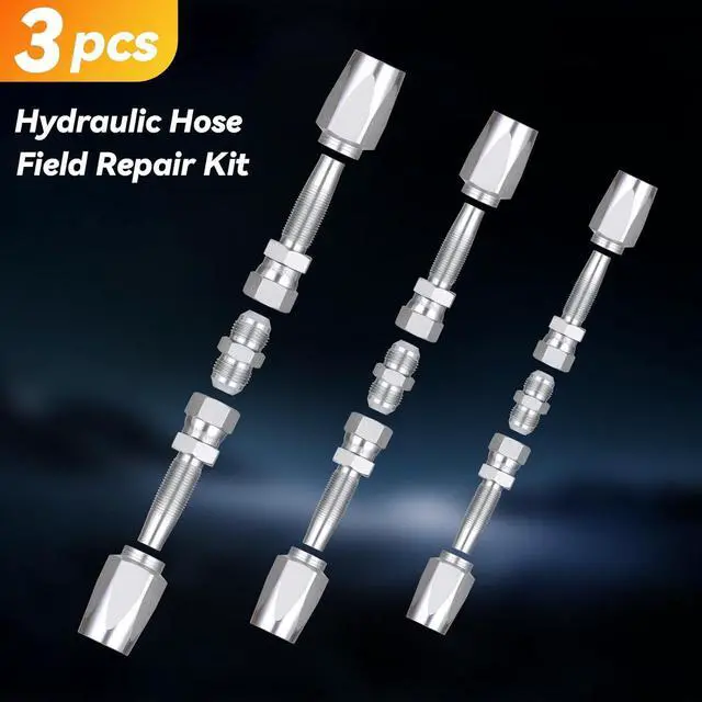 Alt view image 3 of 7 - 3Pcs Hydraulic Hose Field Repair Kit, 1/4", 3/8", 1/2" Inner Diameter and 6Pcs Small Repair Parts, Reusable, 08 (R2) 2-Wire Reusable Hydraulic Repair Fittings