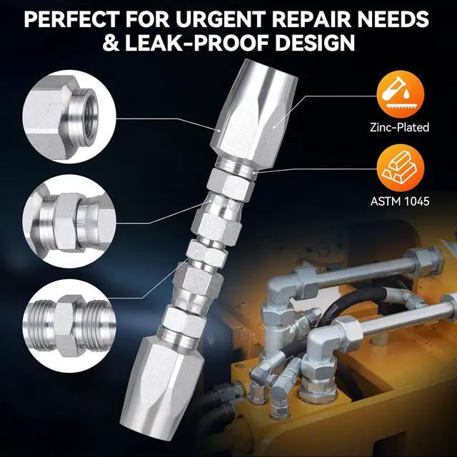 Alt view image 5 of 7 - 3Pcs Hydraulic Hose Field Repair Kit, 1/4", 3/8", 1/2" Inner Diameter and 6Pcs Small Repair Parts, Reusable, 08 (R2) 2-Wire Reusable Hydraulic Repair Fittings